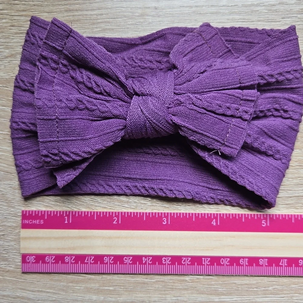 Boho Bowknot Headband Cable Knit Hair Accessory Baby Girl Nylon Purple Hair Band